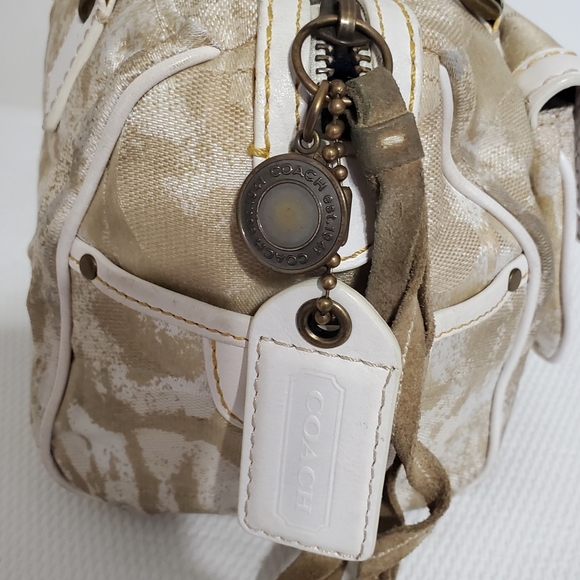 Coach Special Edition Tan White Tie Dye Canvas White Leather Trim Purse - Picture 7 of 13